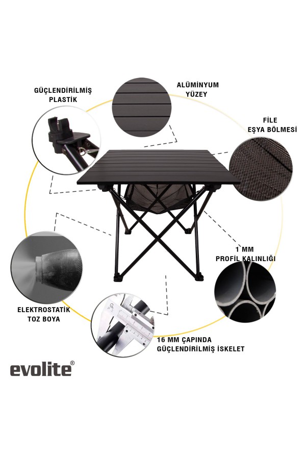 Evolite Nature Katlanabilir Kamp Masası Orta (50 x 55 x 53cm)
