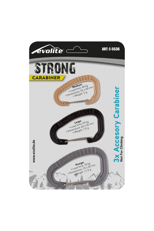 Evolite Strong 3'lü Karabina Seti - Gri/Siyah/Bej