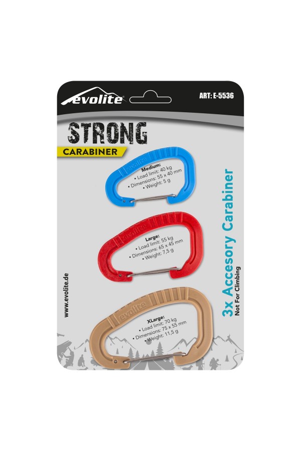 Evolite Strong 3'lü Karabina Seti - Bej/Kırmızı/Mavi