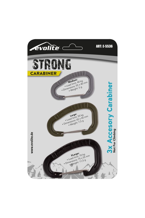 Evolite Strong 3'lü Karabina Seti - Siyah/Haki/Gri