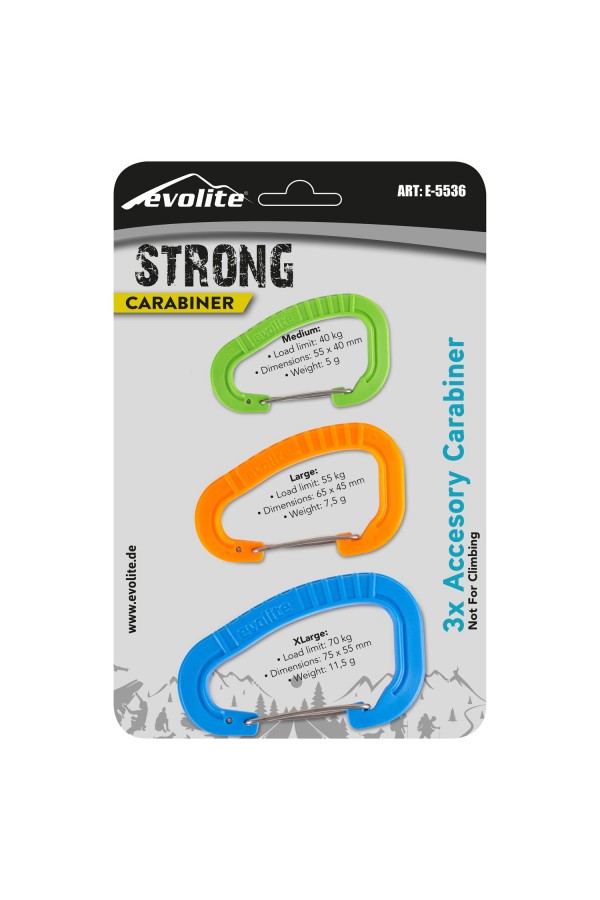 Evolite Strong 3'lü Karabina Seti - Mavi/Turuncu/Yeşil