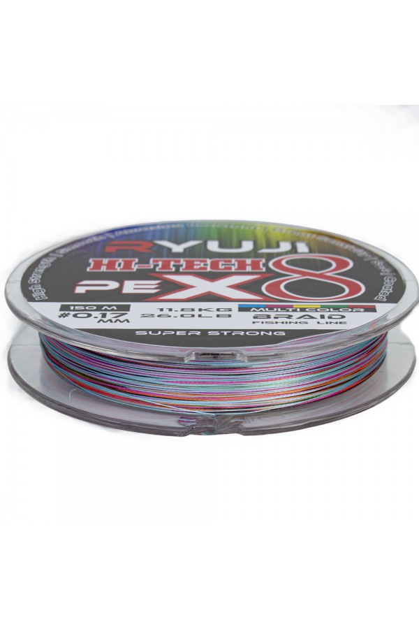 Ryuji Hi-Tech X8 150m 0.13mm Multi Color İp Misina Ryuji Hi-Tech X8 150m 0.13mm Multi Color İp Misina